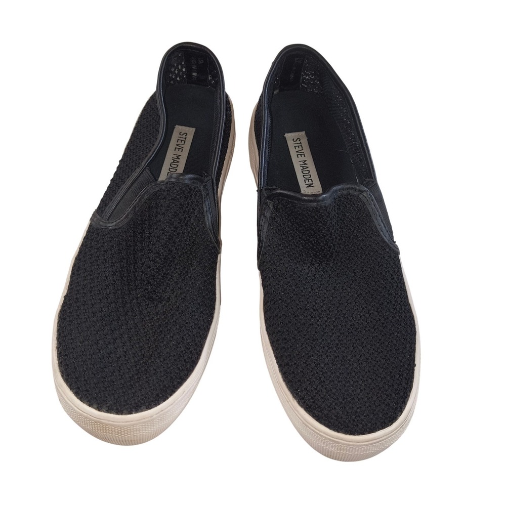 Steve Madden Black Woven Slip On Sneakers Women’s 8.5 Platform